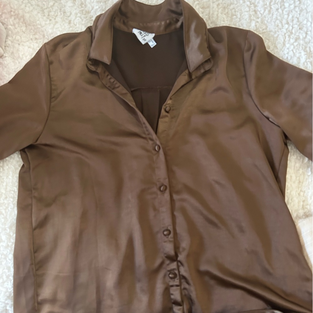 Princess Polly Chocolate Satin Button Down Shirt